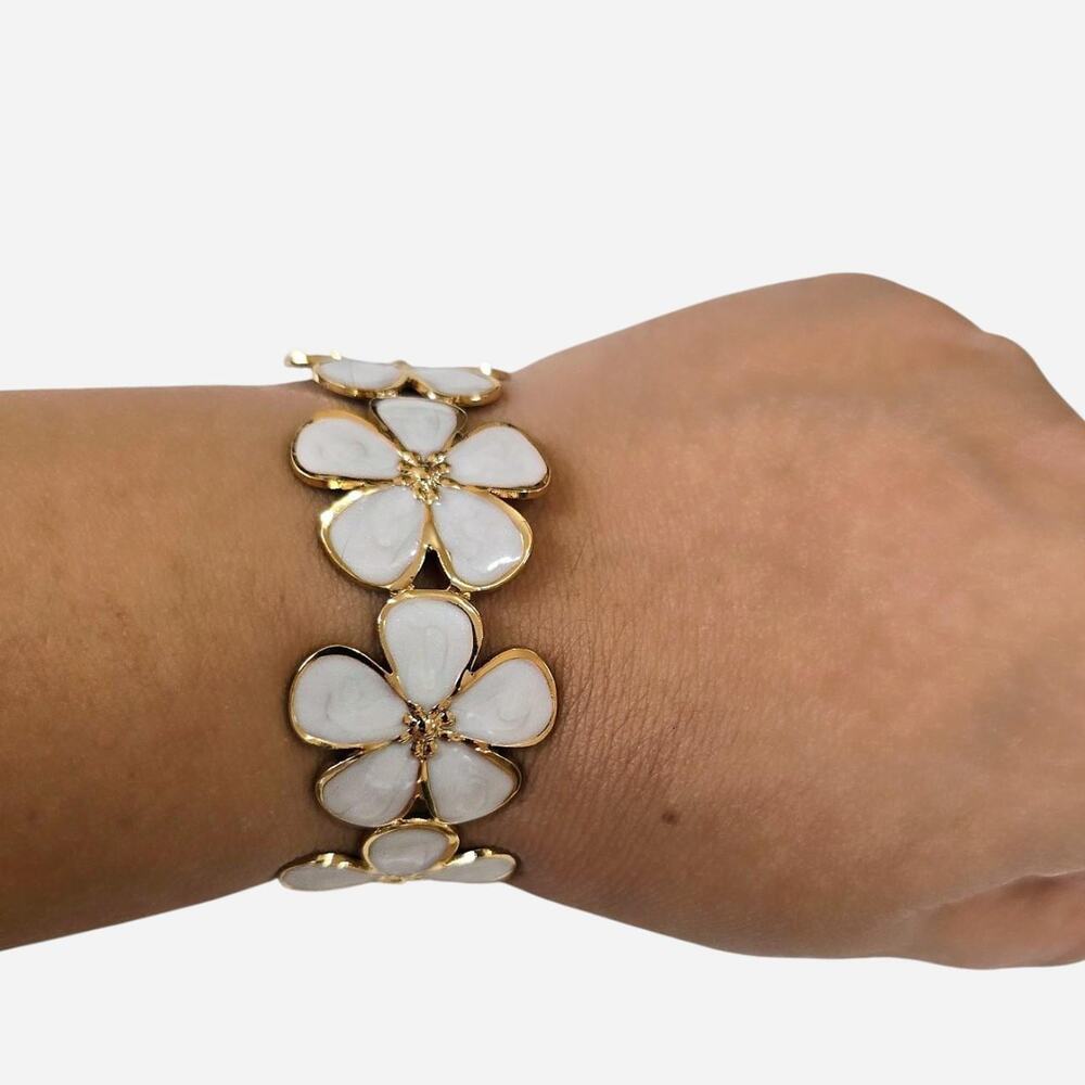 Gold white floral cuff